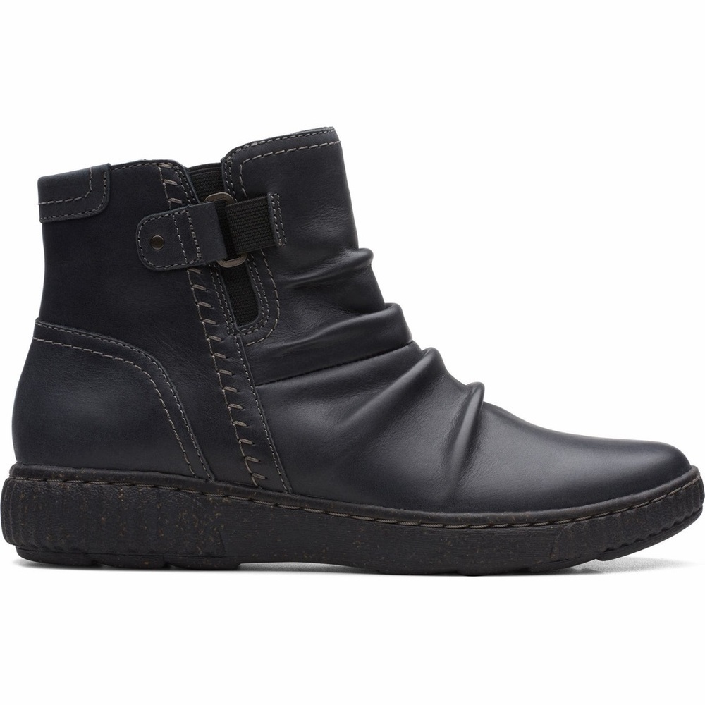 Clarks Womens Caroline Orchid Ruched Boots Black Leather Side Zipper 10M